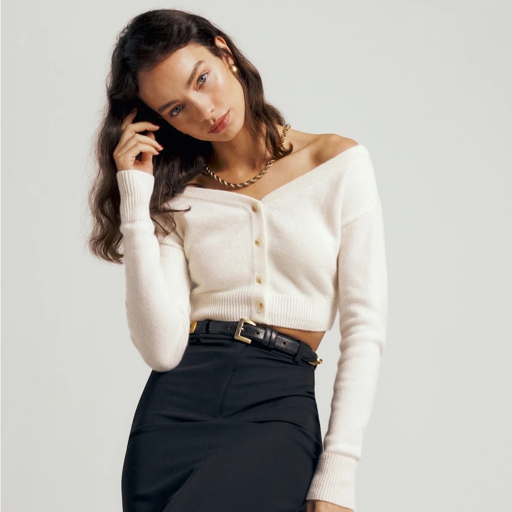 NWT Reformation Millie Cashmere Off The Shoulder Cardigan